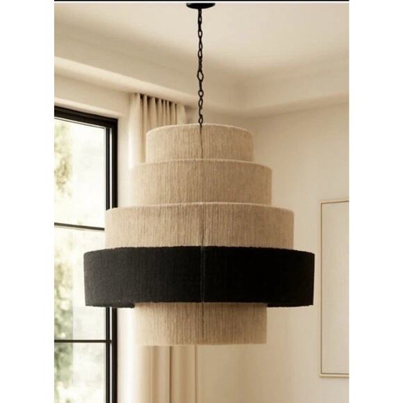 5 Tier Large Rattan Chandelier Light Pendant Woven Jute Modern Natural/Brown - Picture 1 of 5